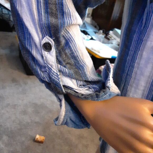 Boston Traders Hoodie Shirt Chambray Lining Blue Striped‎ Cotton size Medium - Picture 5 of 11